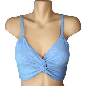 Aritizia Wilfred Twist-Front Tank XS Top Knit Ribbed Blue Cropped ca205
